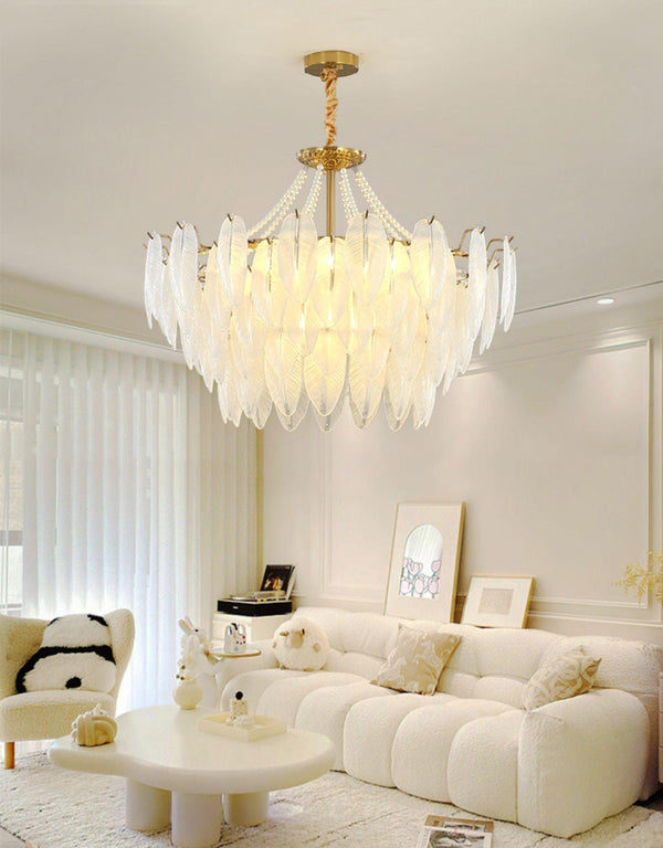 modern copper white glass feather pearl chandelier