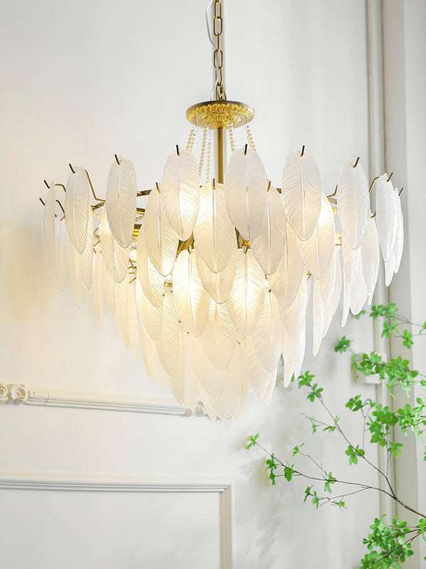 modern copper white glass feather pearl chandelier