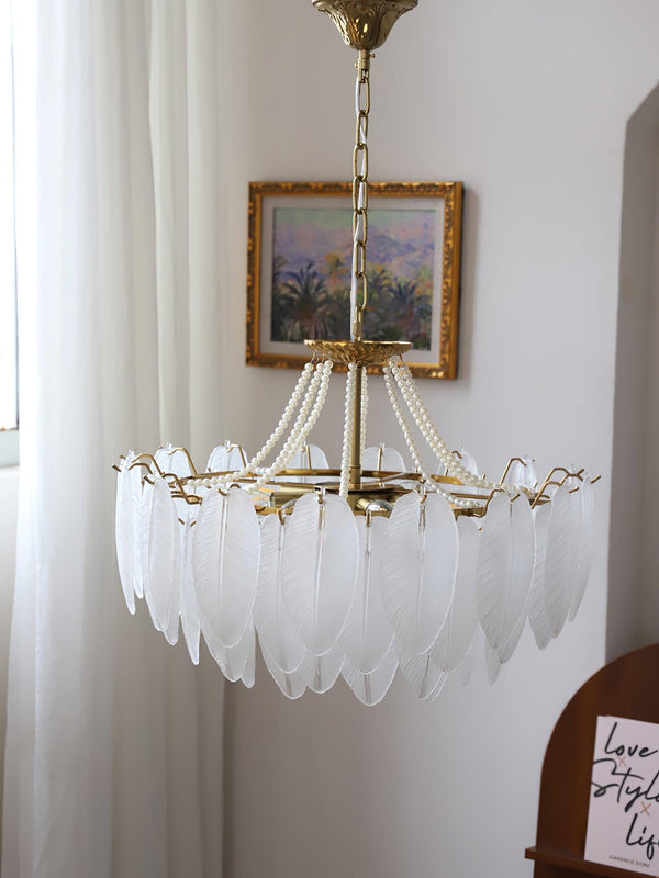 modern copper white glass feather pearl chandelier