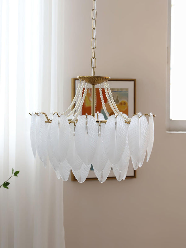 modern copper white glass feather pearl chandelier