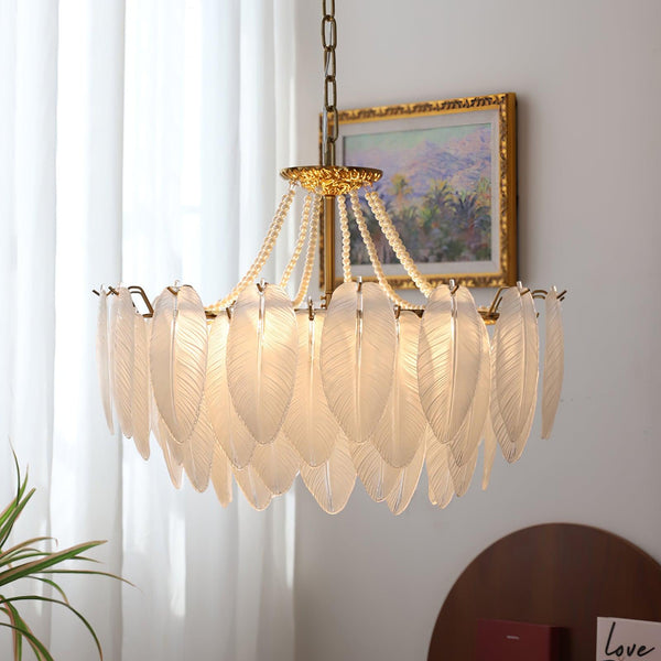 modern copper white glass feather pearl chandelier