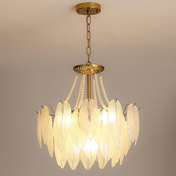modern copper white glass feather pearl chandelier