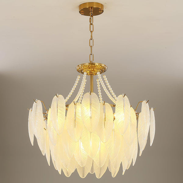 modern copper white glass feather pearl chandelier