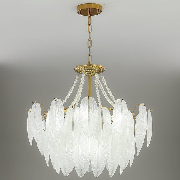 modern copper white glass feather pearl chandelier