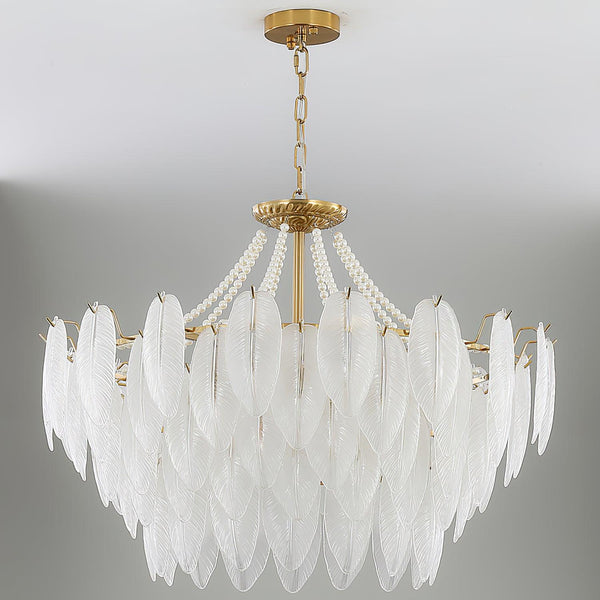 modern copper white glass feather pearl chandelier