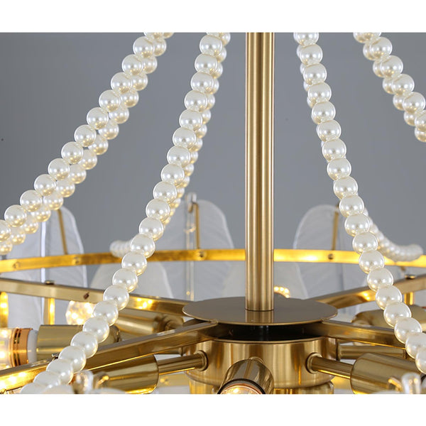modern copper white glass feather pearl chandelier