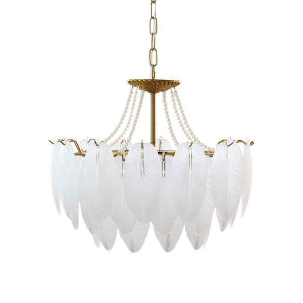 modern copper white glass feather pearl chandelier