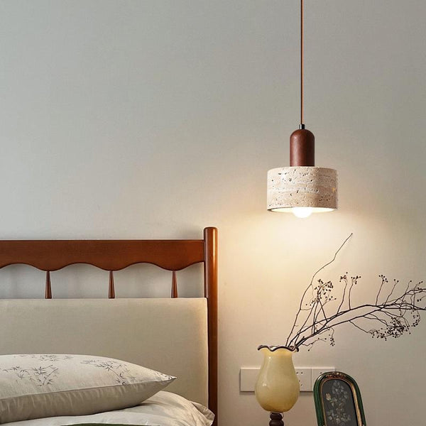 modern cream travertine stone pendant light