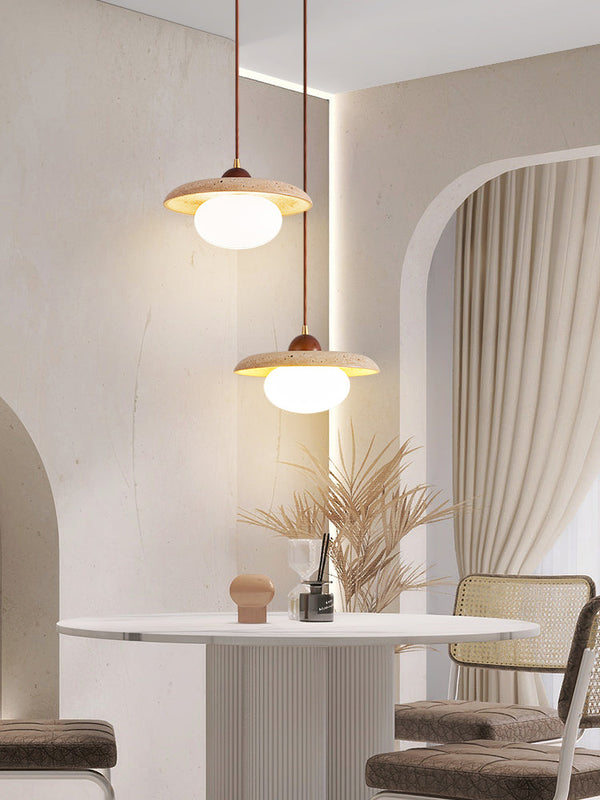 modern cream travertine stone pendant light