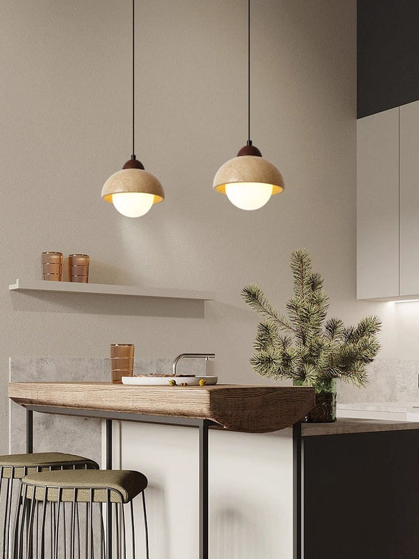 modern cream travertine stone pendant light