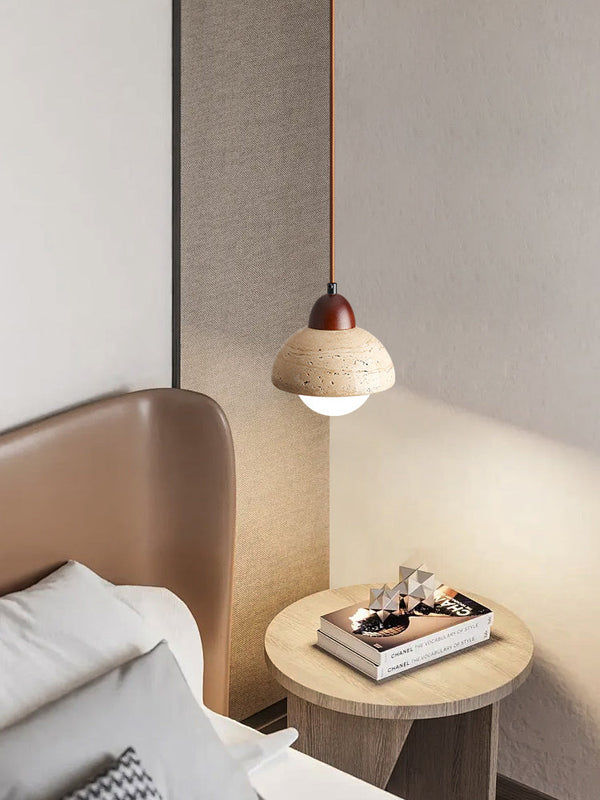 modern cream travertine stone pendant light