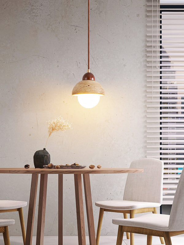 modern cream travertine stone pendant light