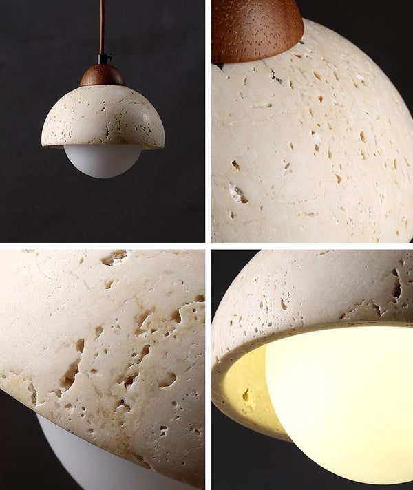 modern cream travertine stone pendant light