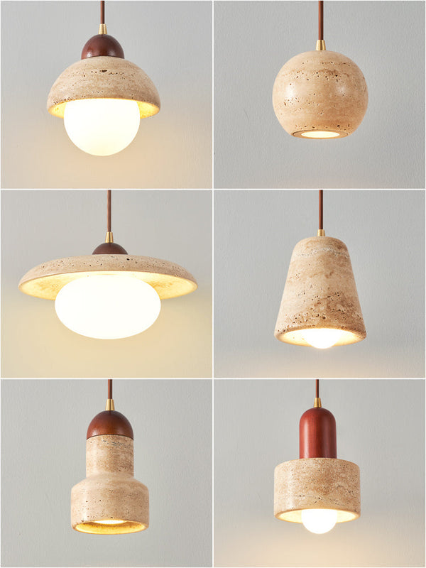 modern cream travertine stone pendant light