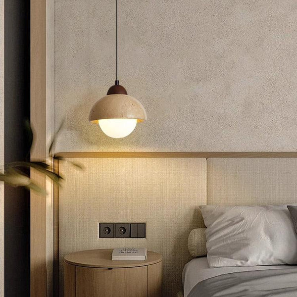 modern cream travertine stone pendant light