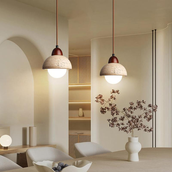 modern cream travertine stone pendant light
