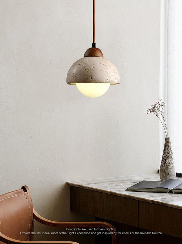 modern cream travertine stone pendant light