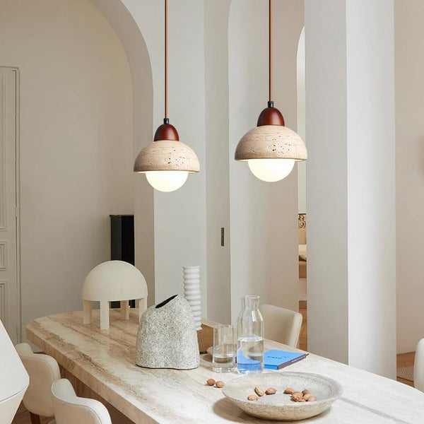 modern cream travertine stone pendant light