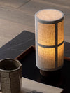 modern dark walnut fabric cylinder floor lamp