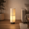 modern dark walnut fabric cylinder floor lamp