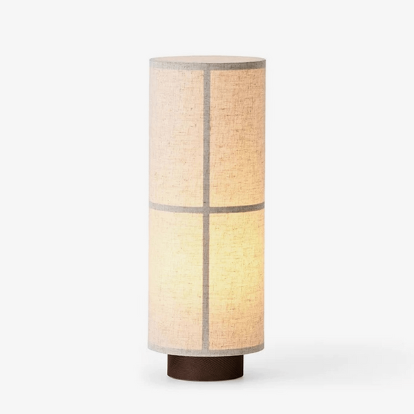 modern dark walnut fabric cylinder floor lamp