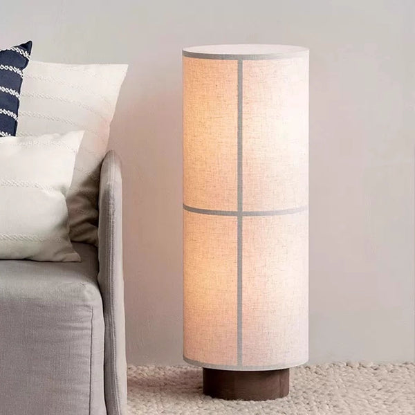 modern dark walnut fabric cylinder floor lamp