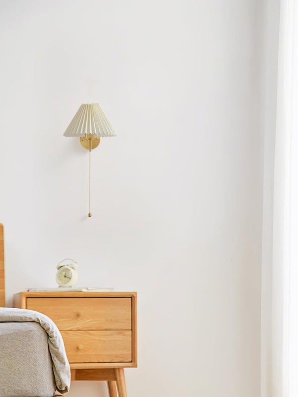 modern gold brass pleated fabric wall sconce