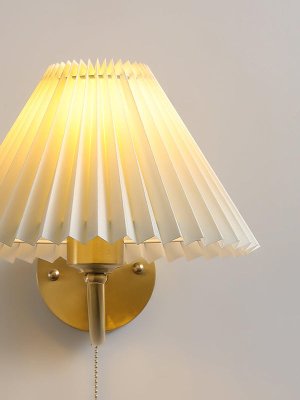 modern gold brass pleated fabric wall sconce