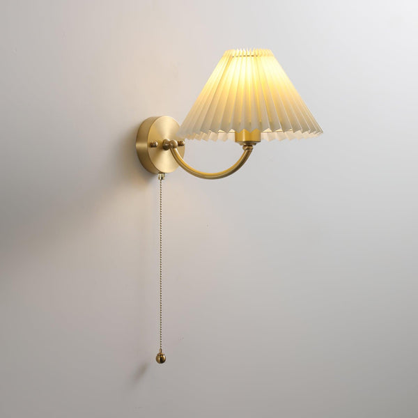 modern gold brass pleated fabric wall sconce