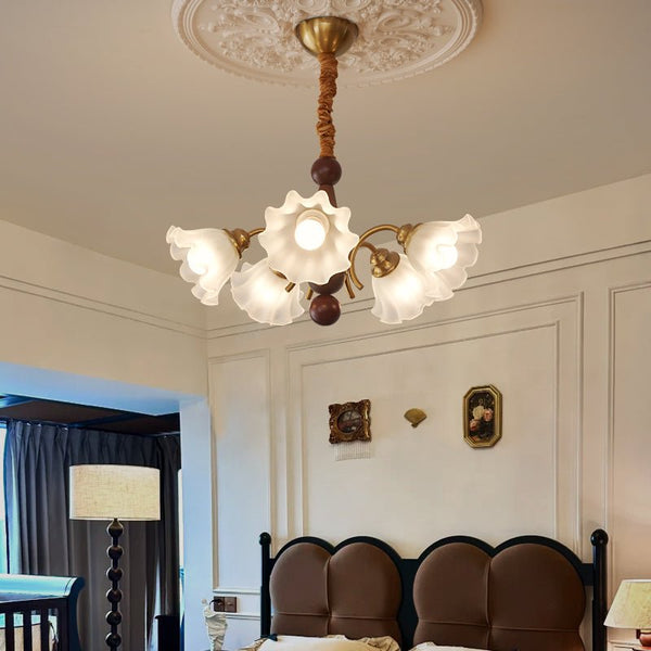 modern gold walnut opal glass petal chandelier
