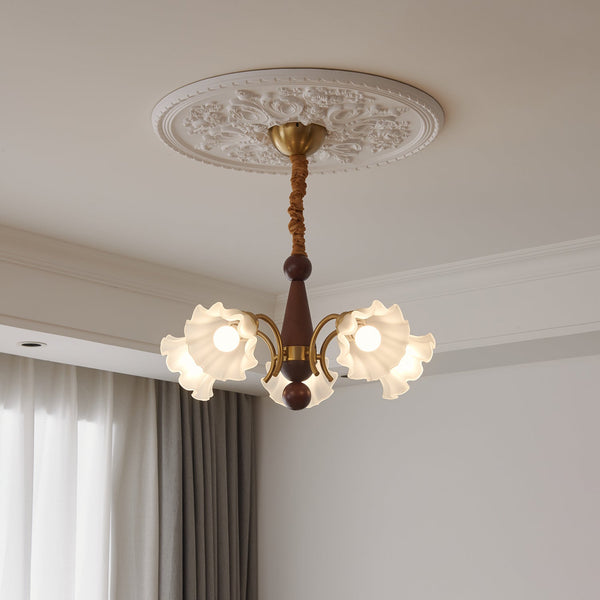 modern gold walnut opal glass petal chandelier