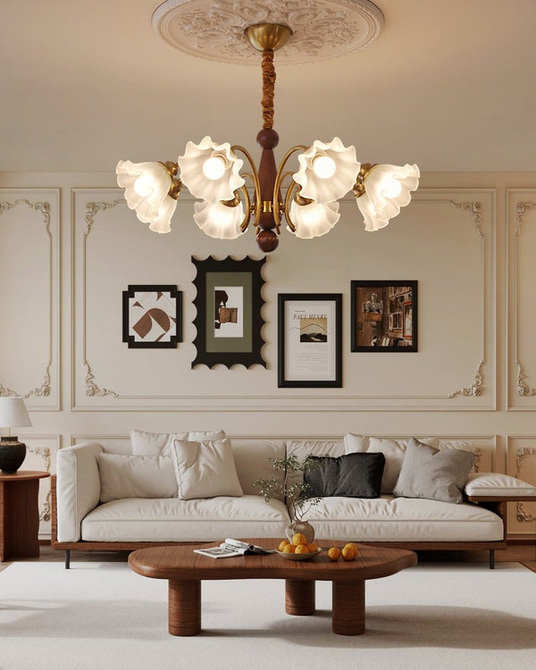 modern gold walnut opal glass petal chandelier