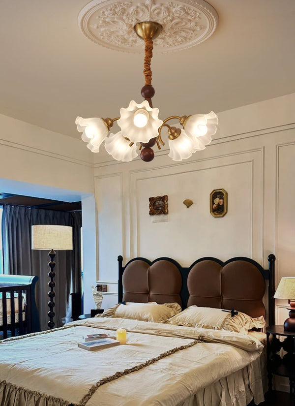 modern gold walnut opal glass petal chandelier