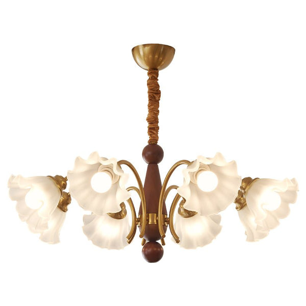modern gold walnut opal glass petal chandelier