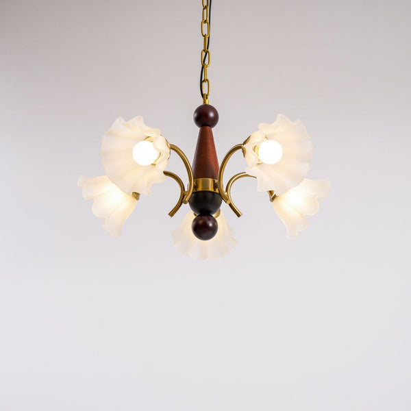 modern gold walnut opal glass petal chandelier