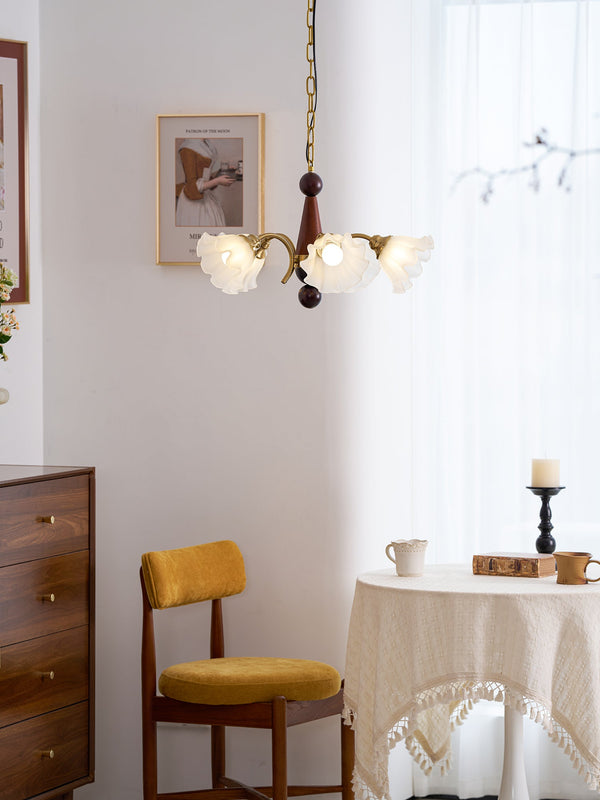 modern gold walnut opal glass petal chandelier