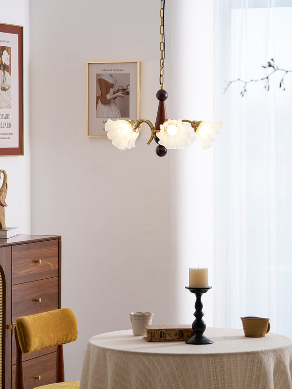 modern gold walnut opal glass petal chandelier