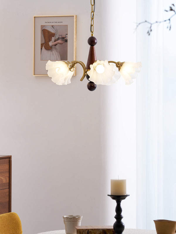 modern gold walnut opal glass petal chandelier
