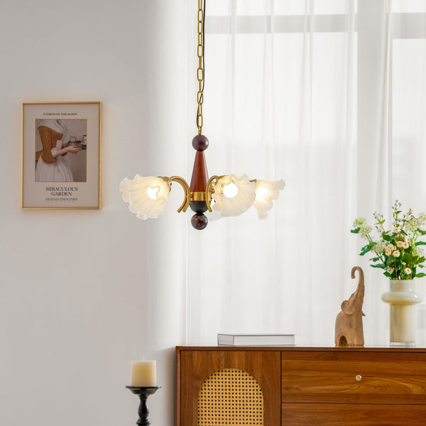 modern gold walnut opal glass petal chandelier