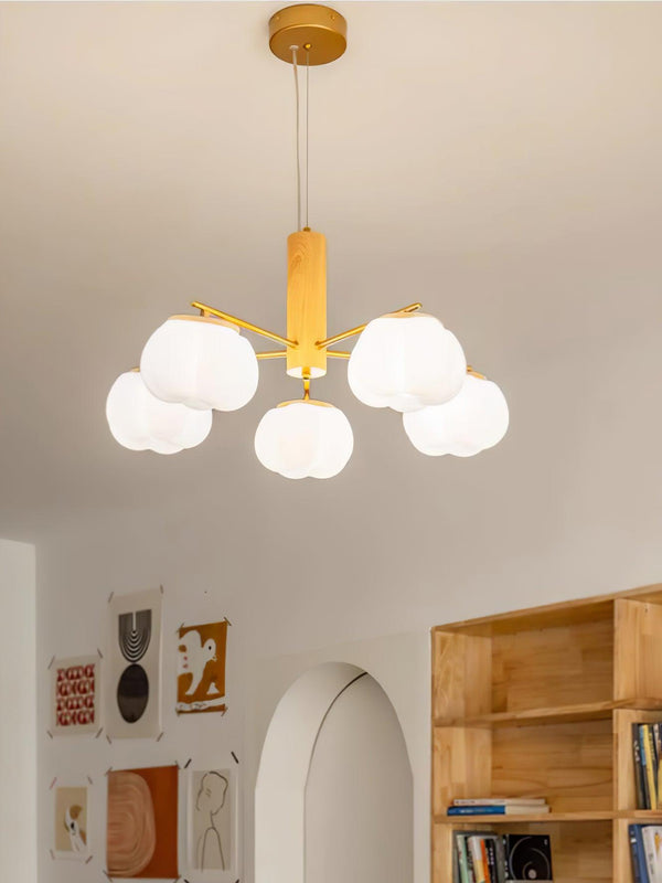 modern gold white cotton ball chandelier