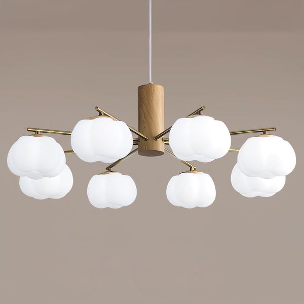 modern gold white cotton ball chandelier