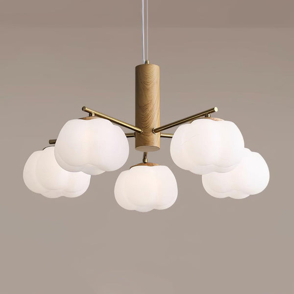 modern gold white cotton ball chandelier