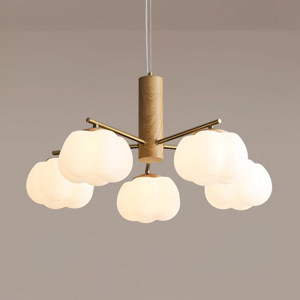 modern gold white cotton ball chandelier