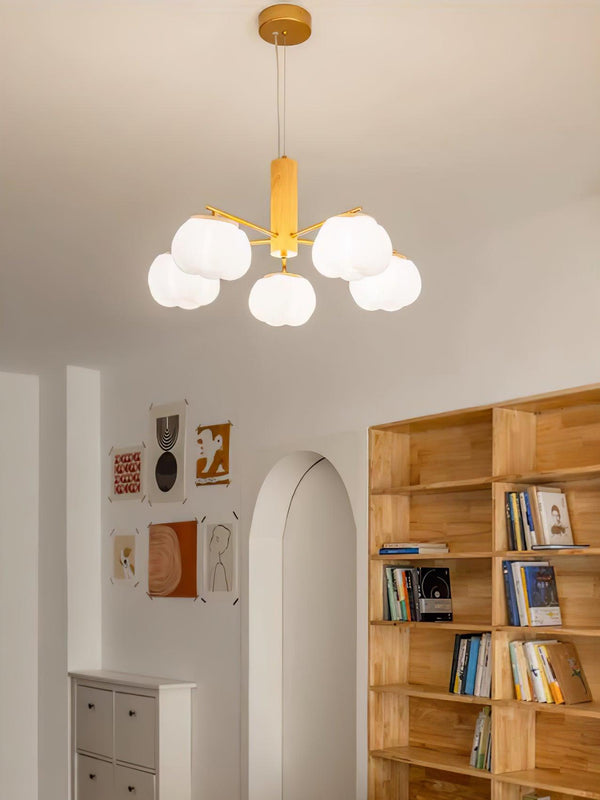 modern gold white cotton ball chandelier