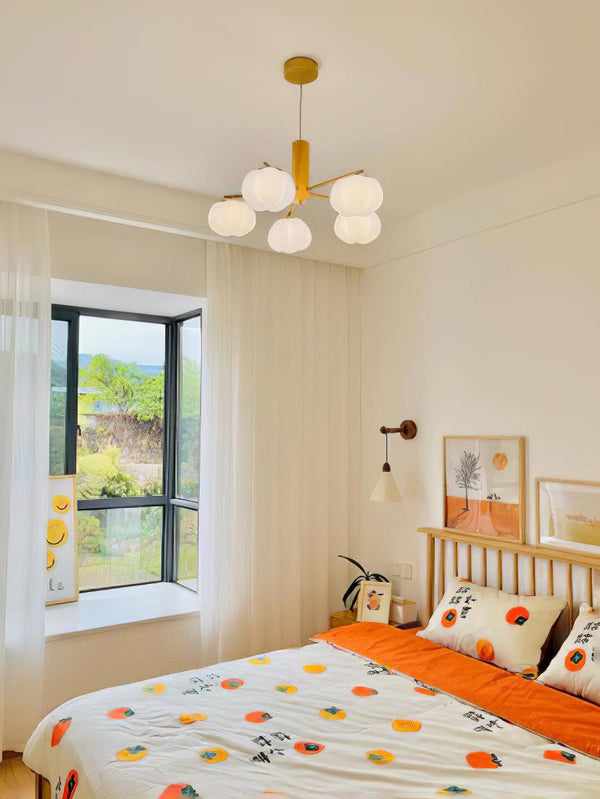 modern gold white cotton ball chandelier