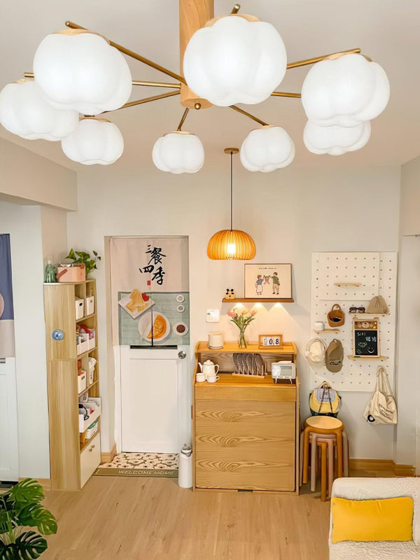 modern gold white cotton ball chandelier