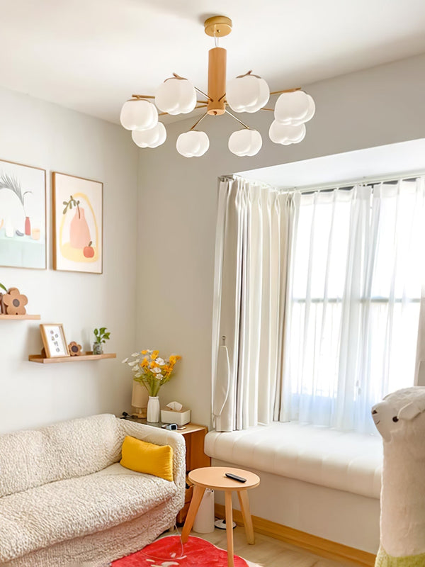 modern gold white cotton ball chandelier