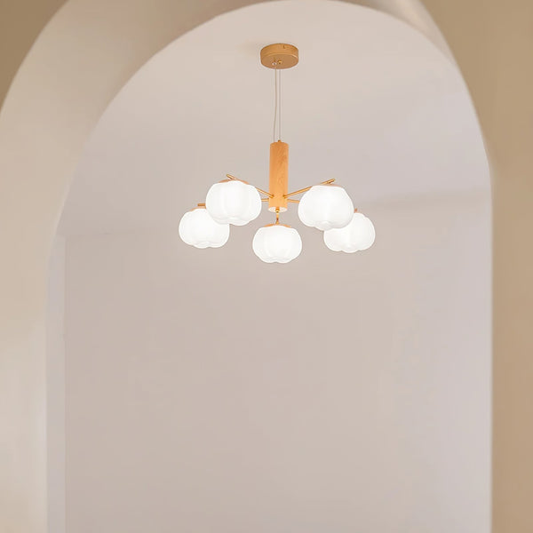 modern gold white cotton ball chandelier