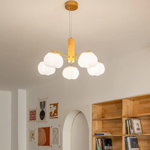 modern gold white cotton ball chandelier
