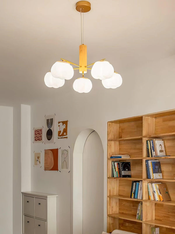 modern gold white cotton ball chandelier